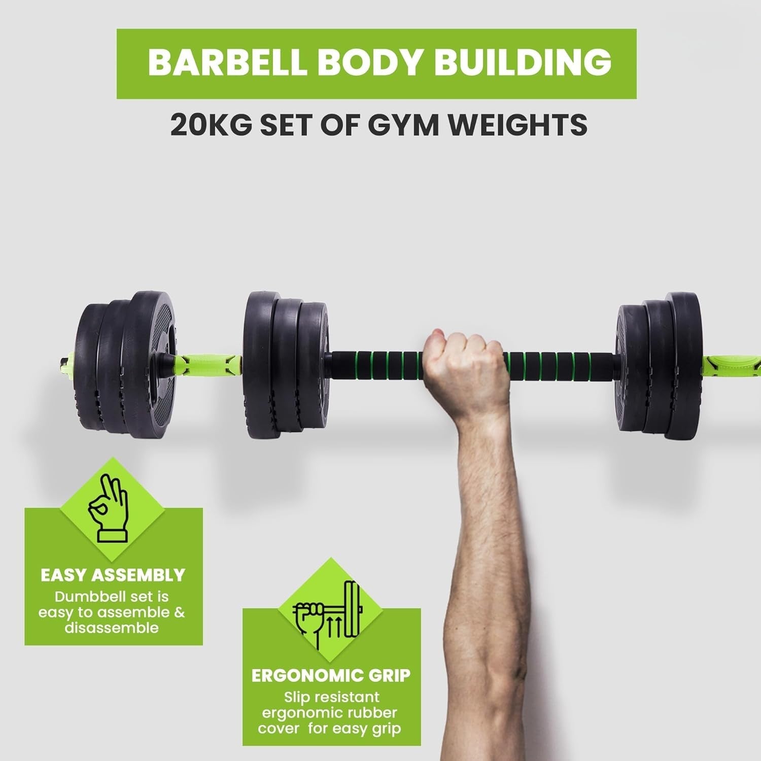 20kg Adjustable Dumbbell Barbell Set 3-in-1 Space-Saving Home Gym Weights
