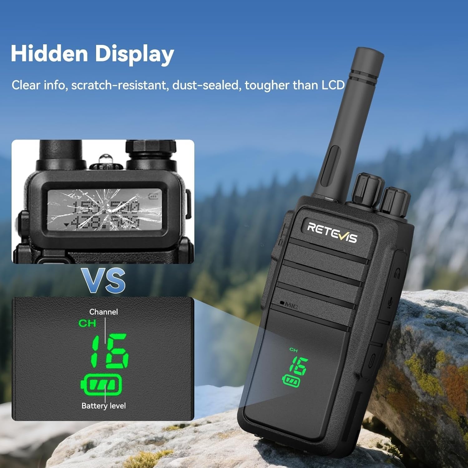 Walkie Talkies 2 Pack License Free VOX Hidden Screen Type-C Radio