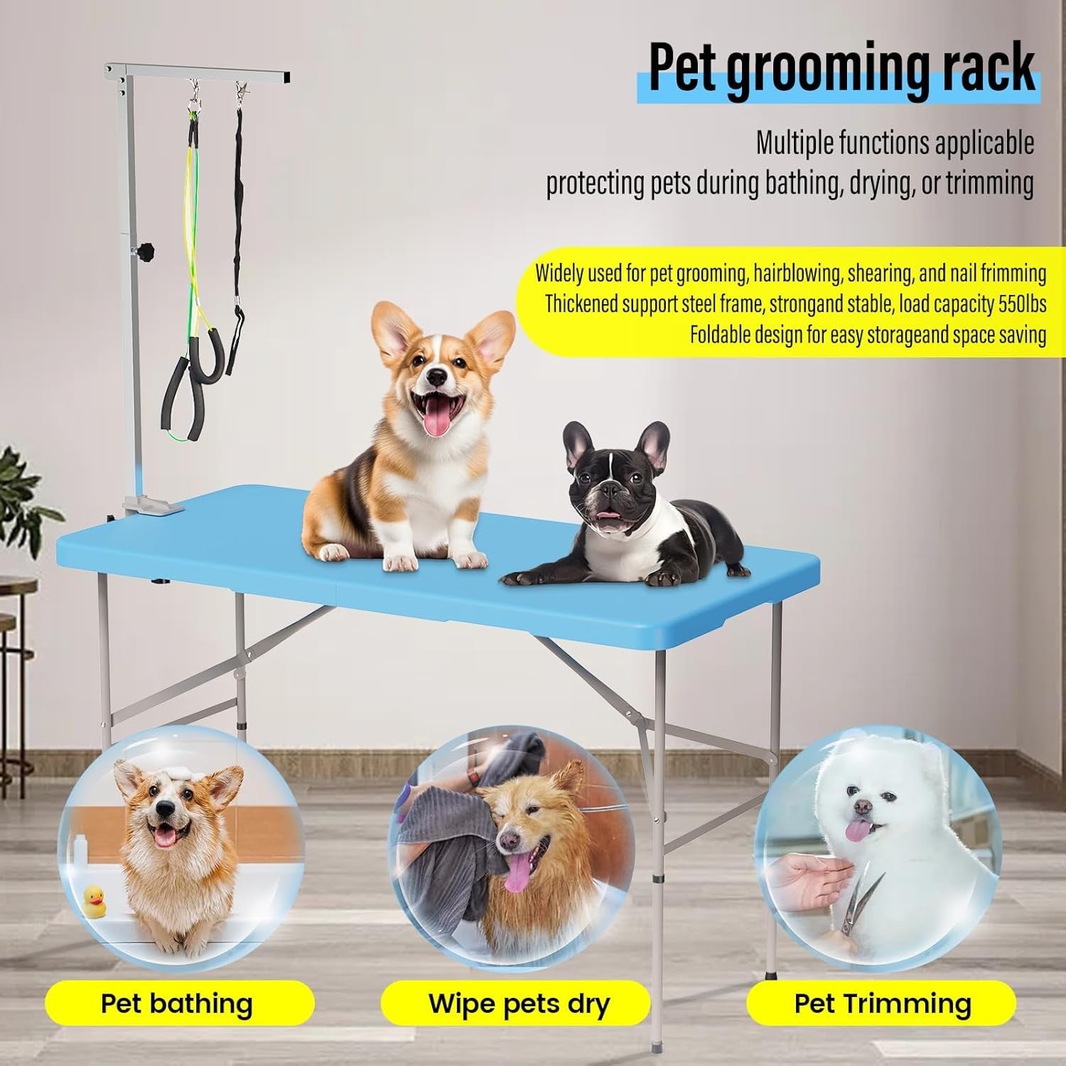 Dog Grooming Table 46'' Foldable Heavy Duty Non Slip Adjustable Arm Large Dogs