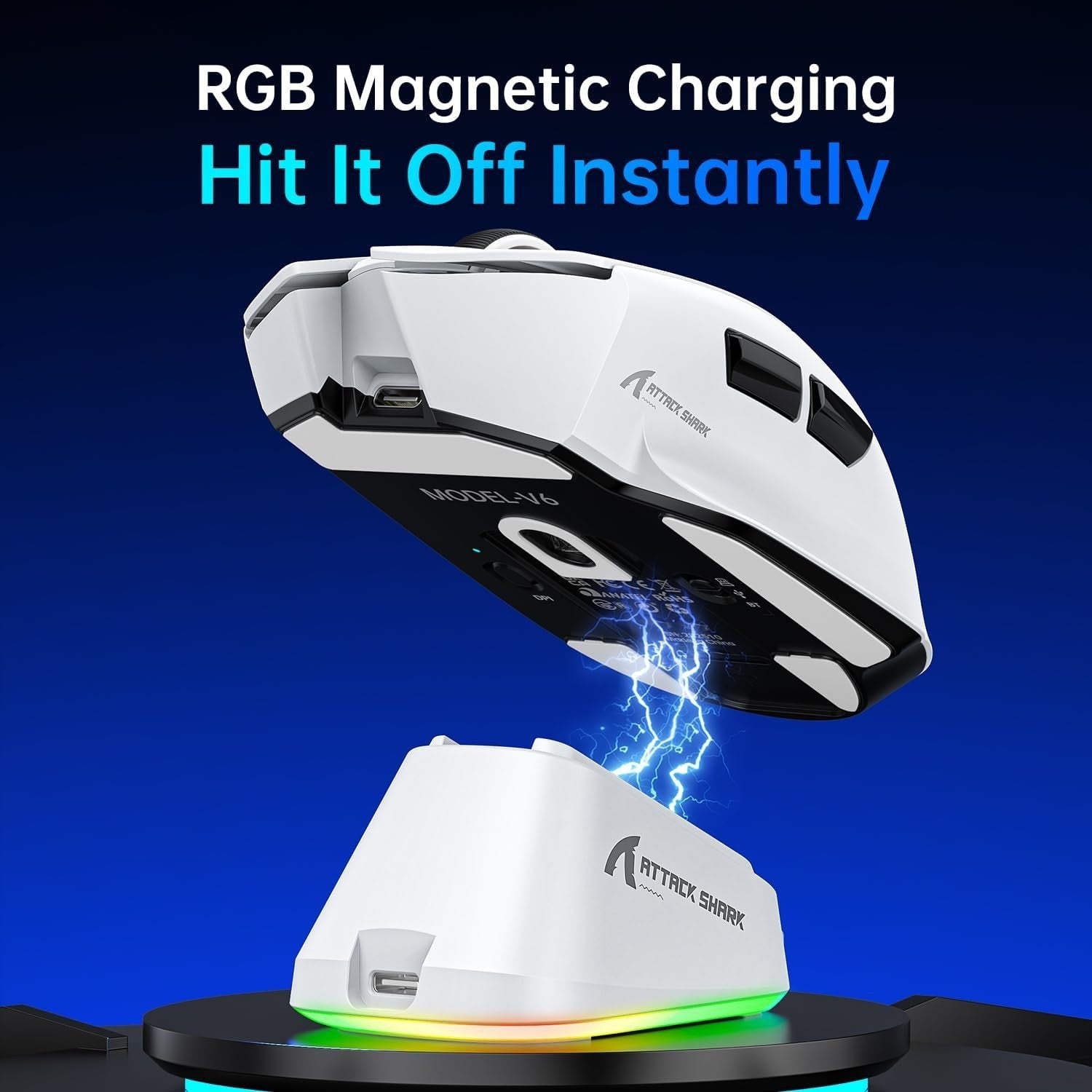 Wireless Gaming Mouse 65g 25000 DPI RGB Charging Dock White
