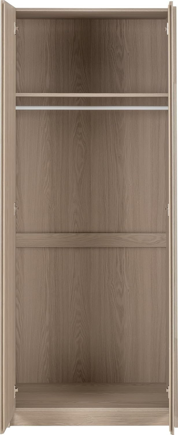 2 Door Mirrored Wardrobe Smoked Ash Effect Bedroom Storage with Rail