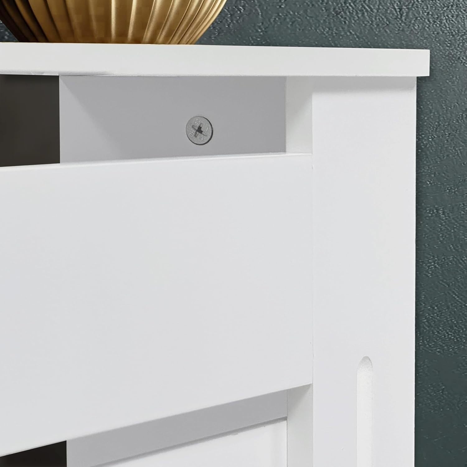 White Radiator Cover 90cm High MDF Horizontal Slats Modern Heater Cabinet
