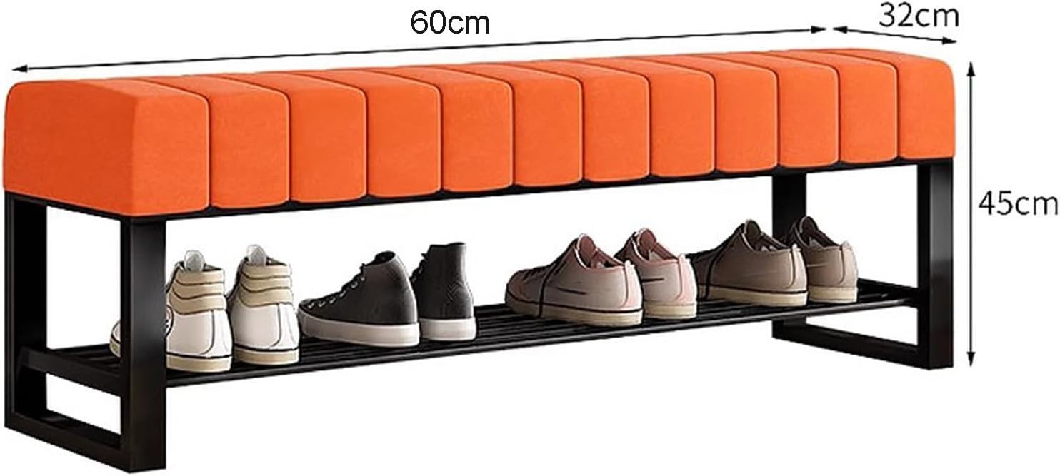 Orange 2-Tier Velvet Shoe Bench with Padded Seat for Hallway & Bedroom