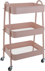 3 Tier Storage Trolley on Wheels Slim Metal Rolling Cart Lockable Castors