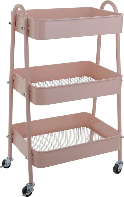 3 Tier Storage Trolley on Wheels Slim Metal Rolling Cart Lockable Castors