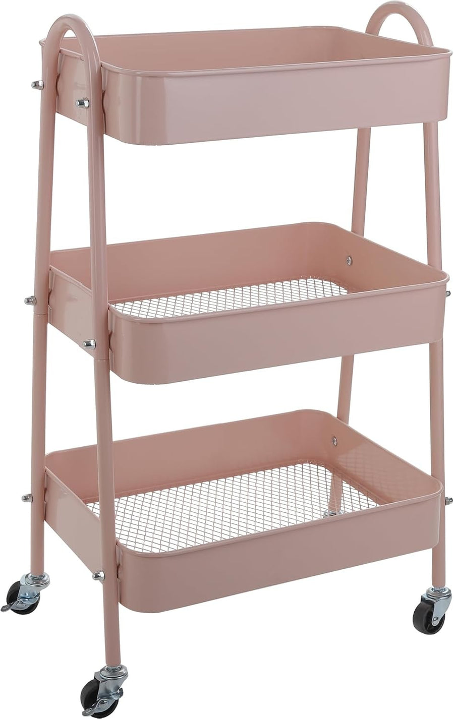 3 Tier Storage Trolley on Wheels Slim Metal Rolling Cart Lockable Castors