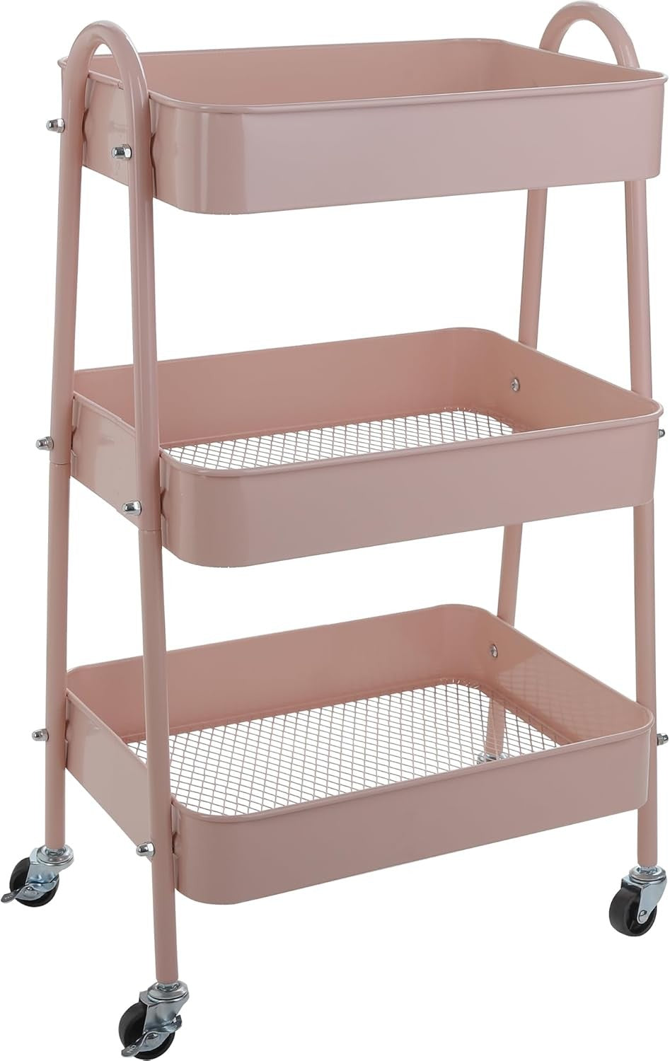 3 Tier Storage Trolley on Wheels Slim Metal Rolling Cart Lockable Castors