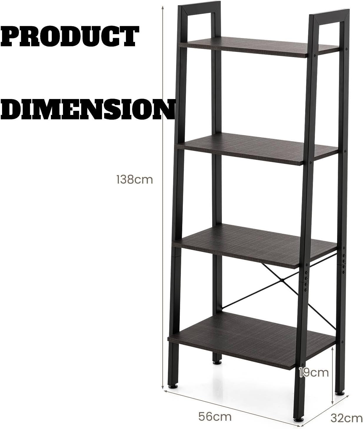 Black Industrial Ladder Shelf 4-Tier Freestanding Storage Rack Plant Stand