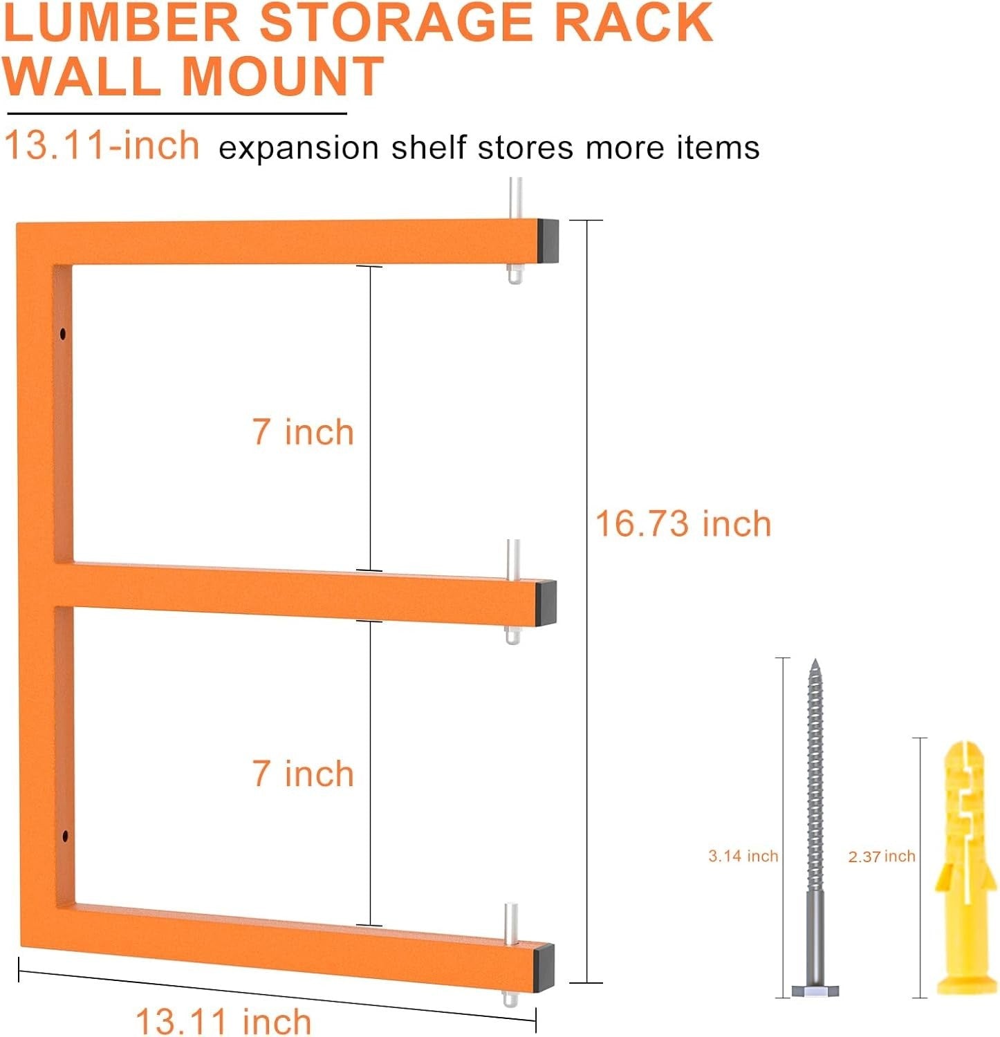 Wall-Mount 6-Level Lumber Rack 4-Pack Orange 43D x 34W x 11H cm