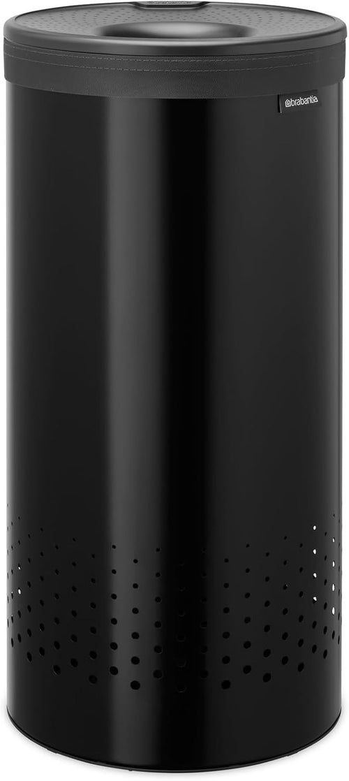 Matte Black 35L Laundry Bin with Lid | Quick-Drop Opening & Removable Cotton Bag