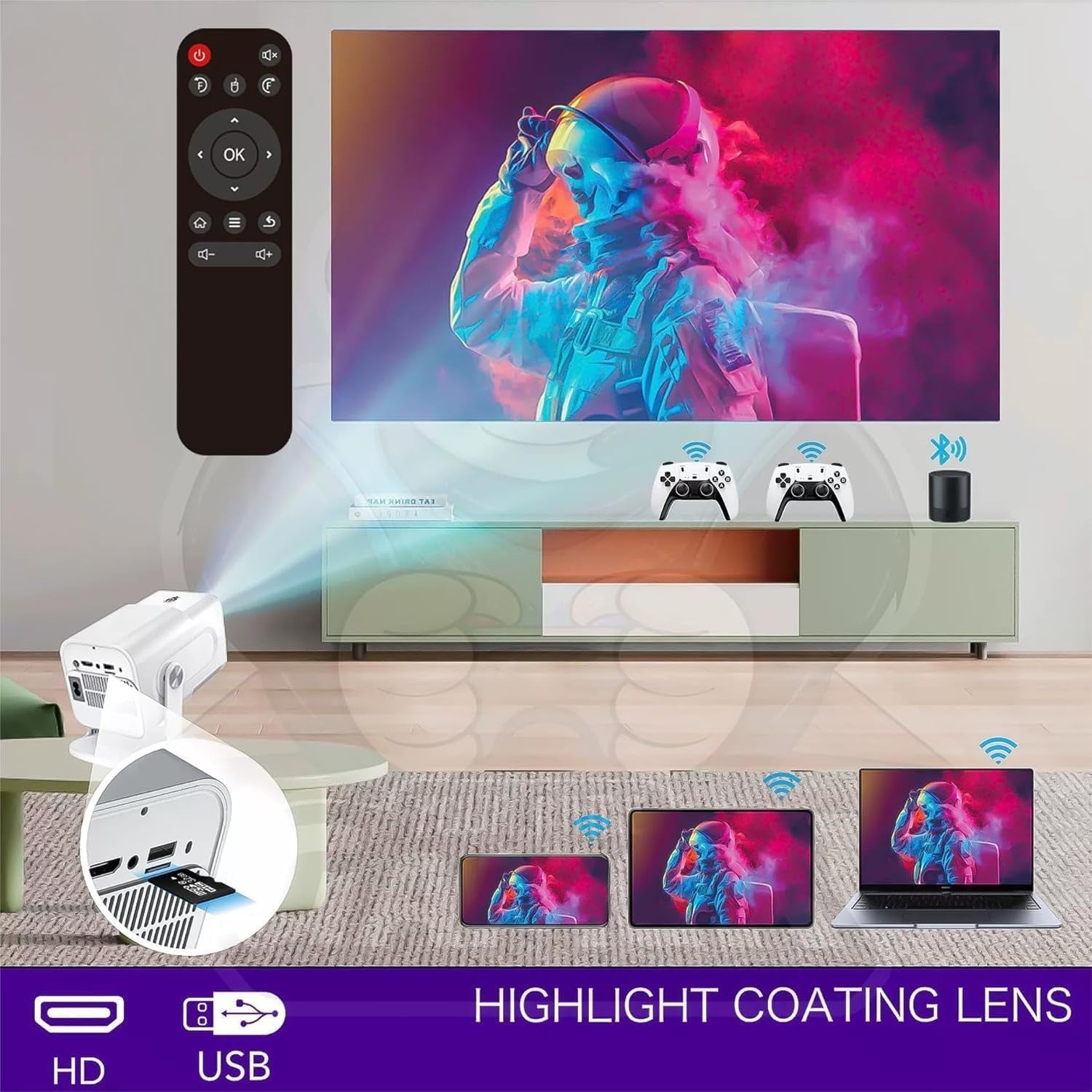 Retro Game Projector 4K Smart Android 12 30000 Games WiFi Bluetooth
