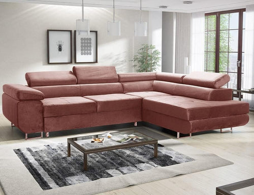 Modern Pink Corner Sofa Bed with Storage & Sleep Function 277x203cm