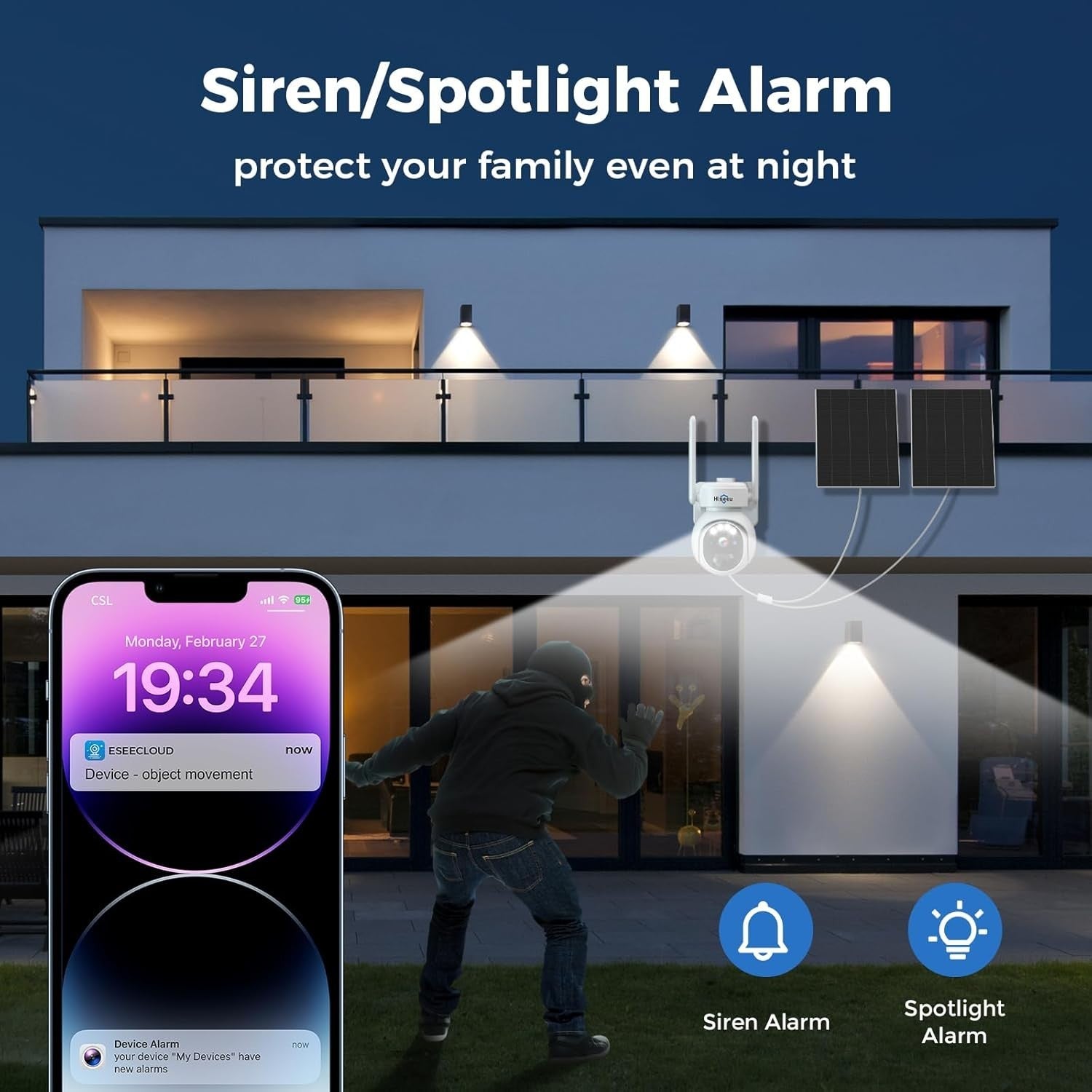 5MP Solar Security Camera Wireless 360° PTZ Color Night Vision WiFi