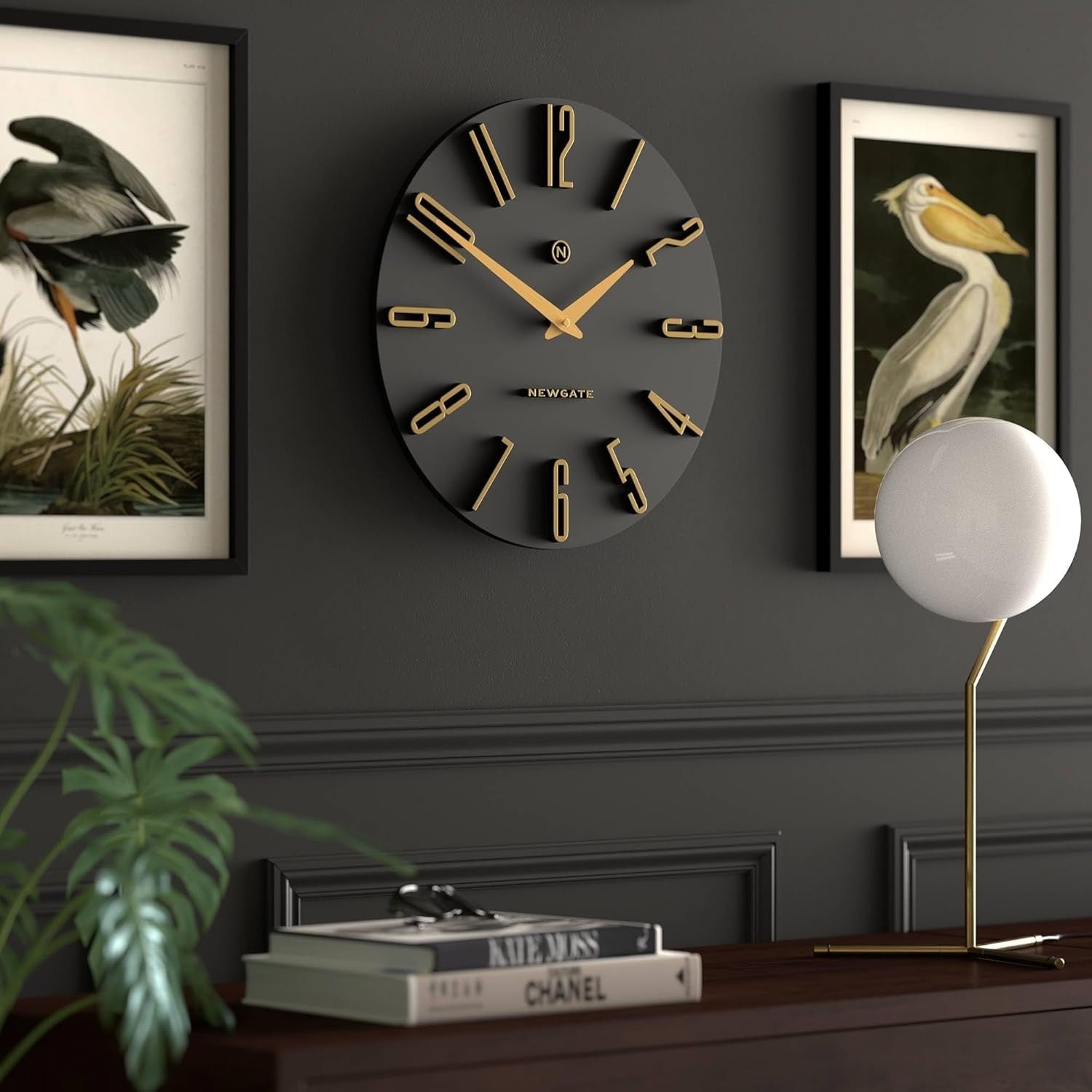 Modern Black Gold Wall Clock 40cm Silent Non-Ticking Retro Decor