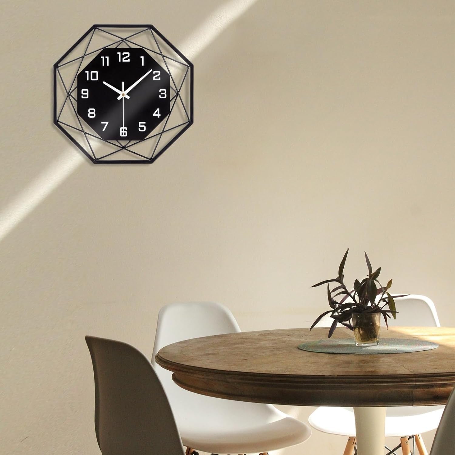 Large 40cm Modern Metal Wall Clock Silent Non-Ticking Black Geometric Decor