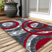 Red Grey Circle Door Mat 50x80cm Soft Non Shed Indoor Rug Kitchen Hallway