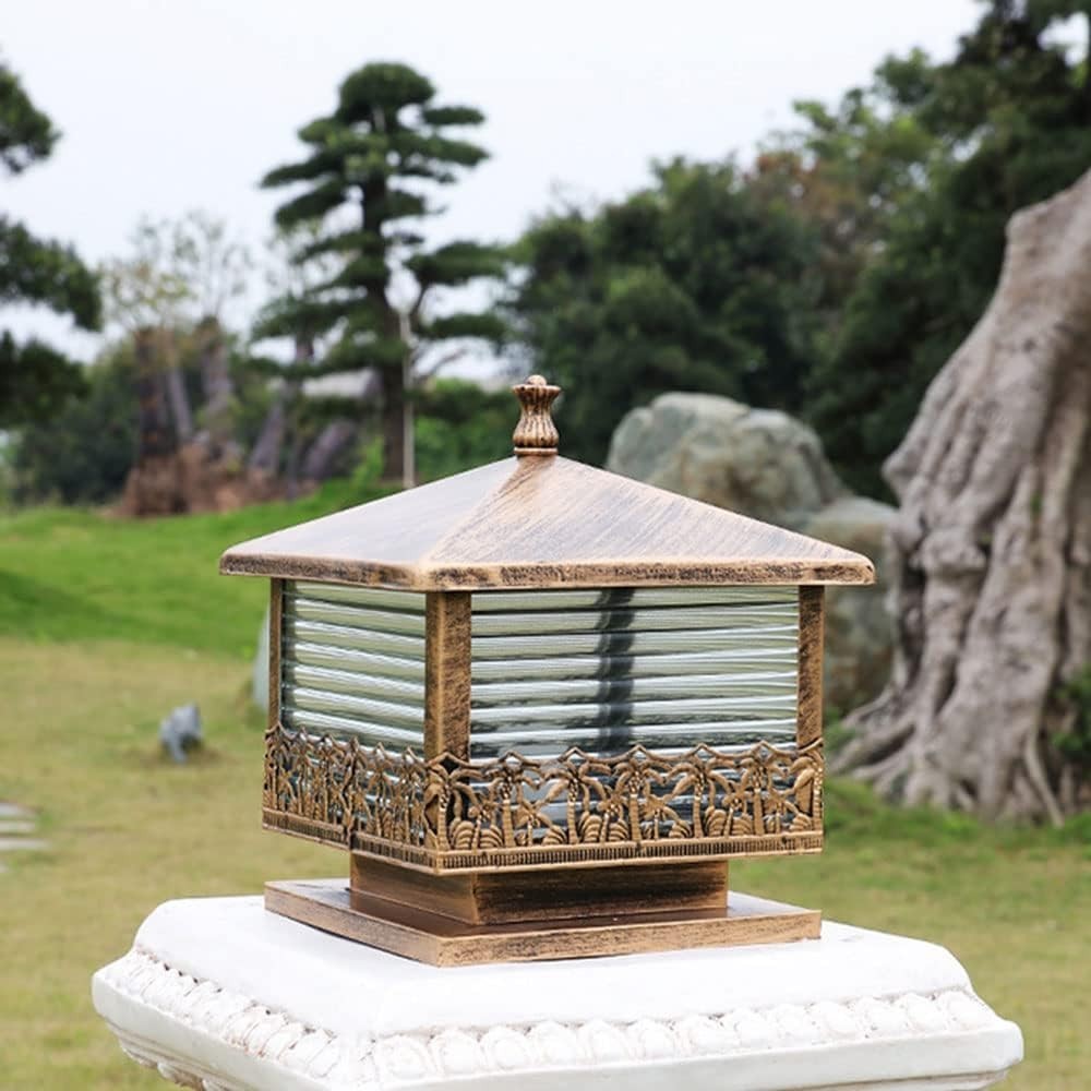 Modern Patio Pillar Light – Brass Outdoor Post Lantern (21.2in)
