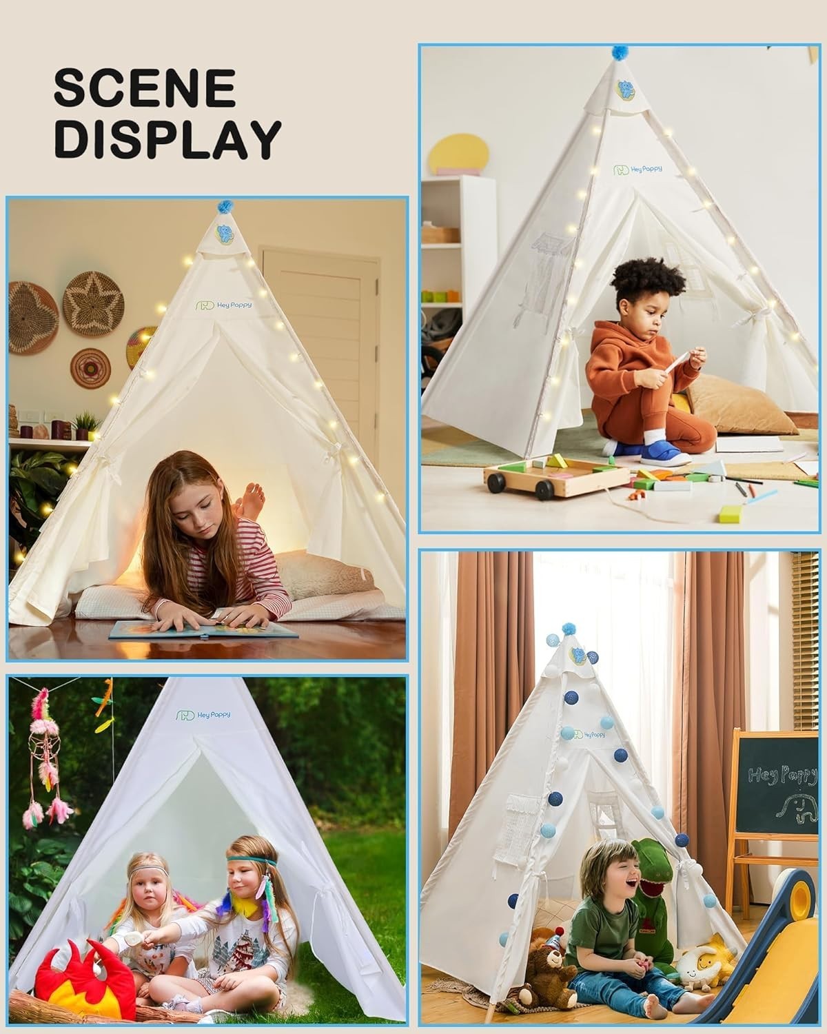 Kids Teepee Tent with Inflatable Airbed, Lights & Balloons – Indoor/Outdoor