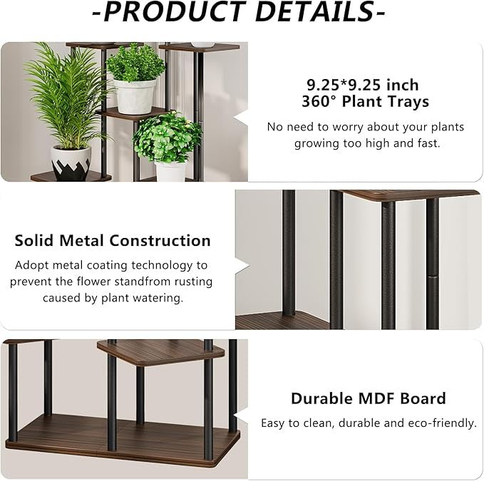 7 Tier Black Metal Plant Stand Indoor Outdoor Corner Tall Flower Shelf Rack