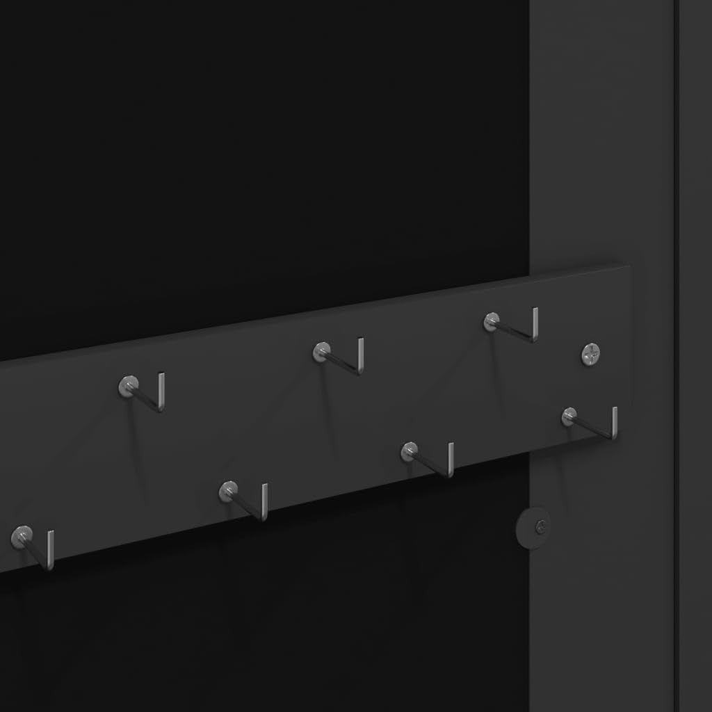 Black Wall Mounted Mirror Jewelry Cabinet Lockable Slim Storage Organizer