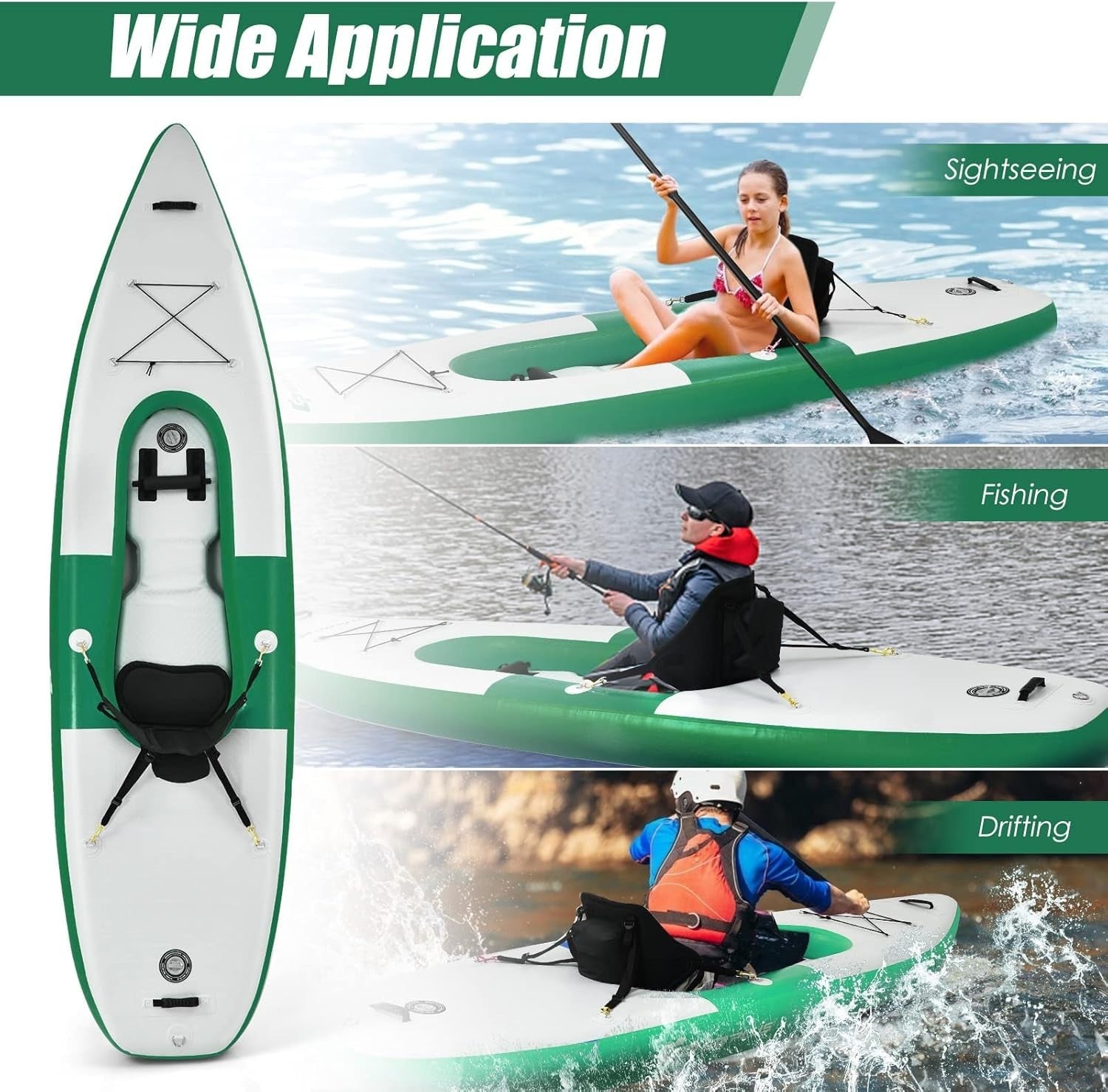 10.8FT Inflatable Kayak 1 Person Canoe w/ Oar Pump Seat Green
