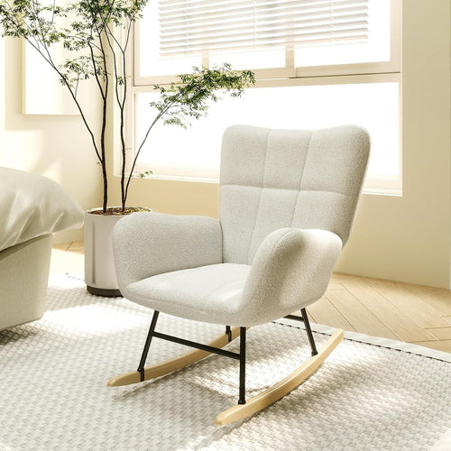 Teddy Fleece Rocking Chair High Back Armchair for Nursery Lounge Bedroom