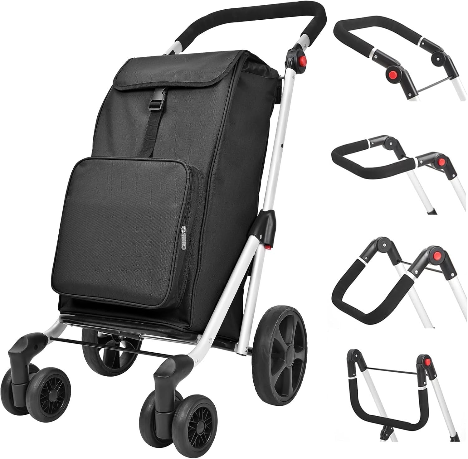 6-Wheel Folding Shopping Cart Trolley 45L Aluminium Insulated Bag Black