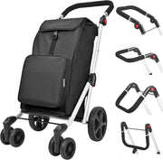 6-Wheel Folding Shopping Cart Trolley 45L Aluminium Insulated Bag Black