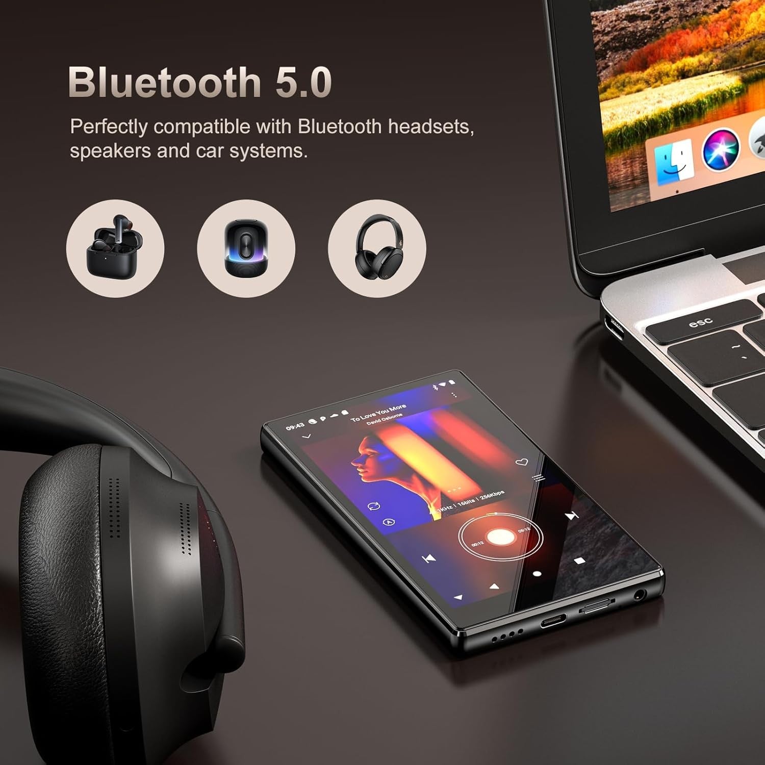 96GB MP3 MP4 Player Black 5" Android 13 Bluetooth