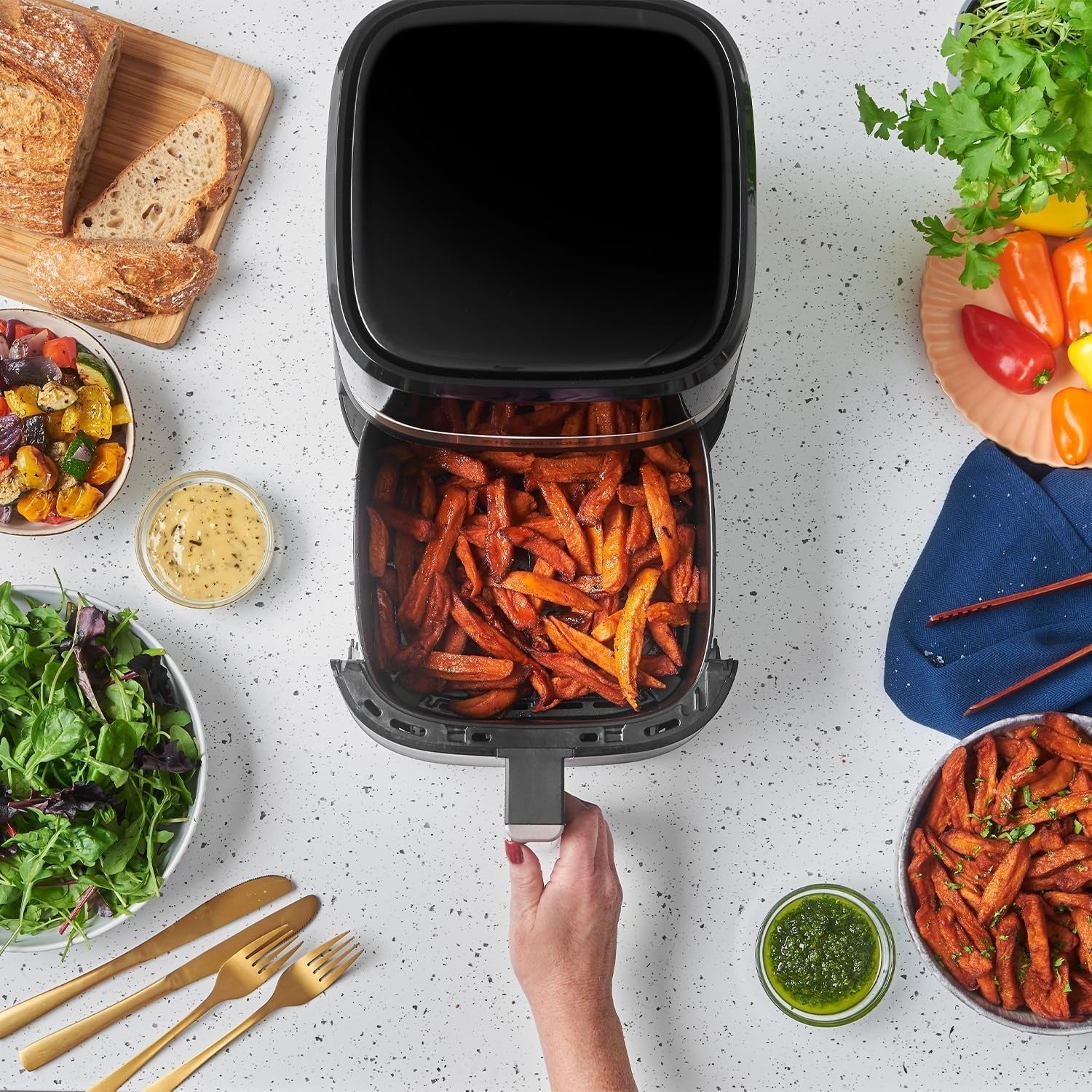 4.3L Digital Air Fryer 1300W 9 Programs Oil-Free Rapid Cook Roast Grill Bake