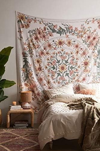 Beige Boho Mandala Tapestry 150x170cm Wall Hanging Decor