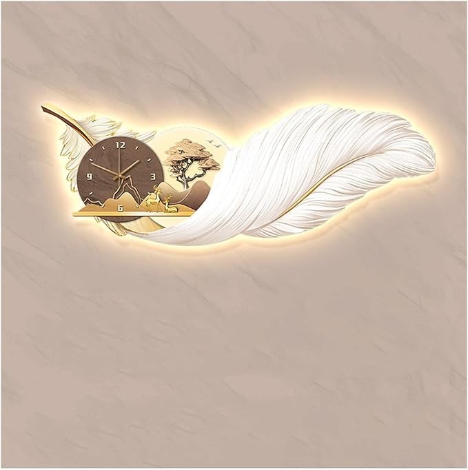 LED Feather Wall Clock 140×51cm Modern Luxury Silent Light-Up Wall Art Decor