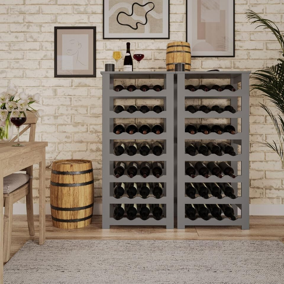 7 Tier Wine Rack Grey 28 Bottle Freestanding Storage Stand Modern Home Bar Shelf