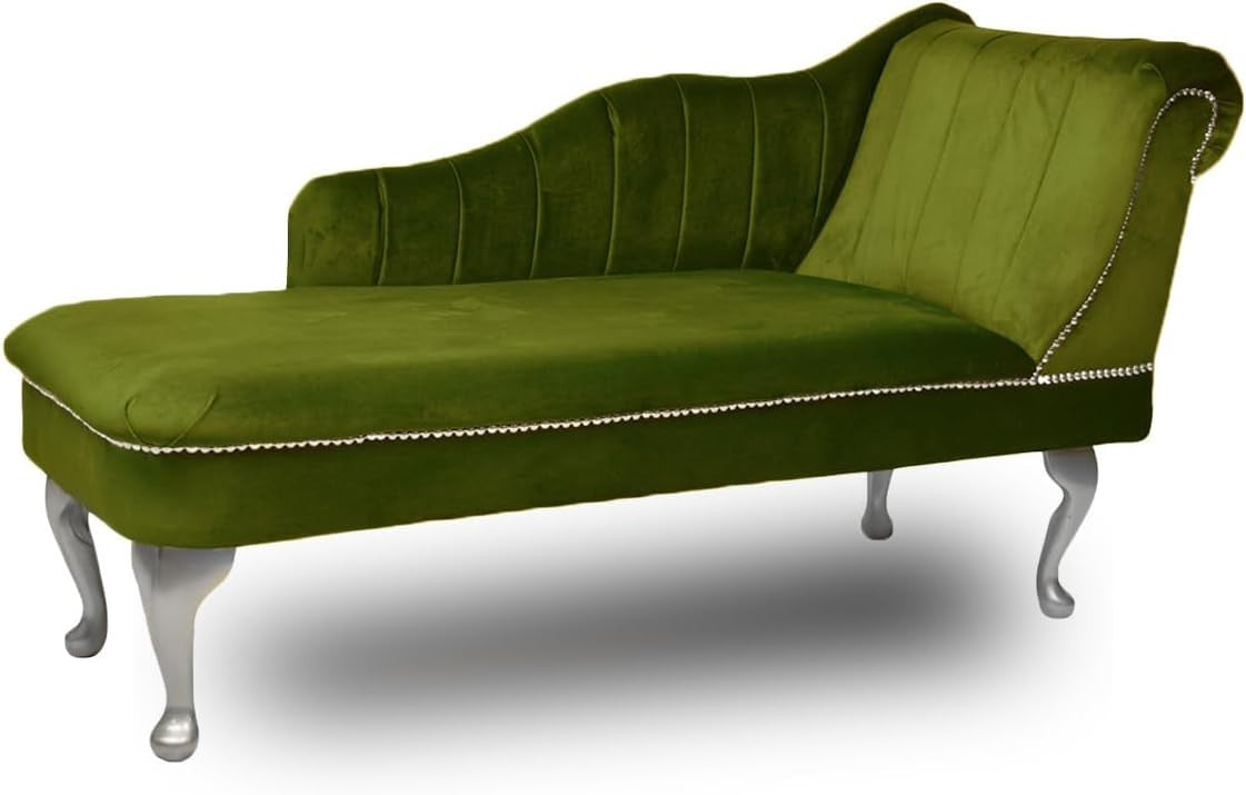 Velvet Chaise Lounge Right Hand Tufted Accent Sofa Chair Olive 133cm