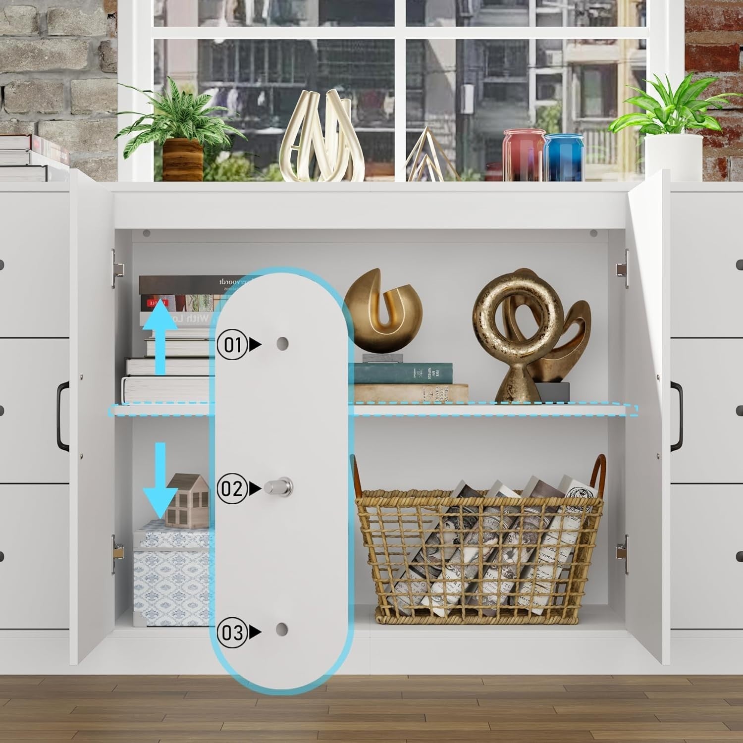 Modern Sideboard Cabinet 6 Drawers 2 Doors Storage Unit for Kitchen Hall
