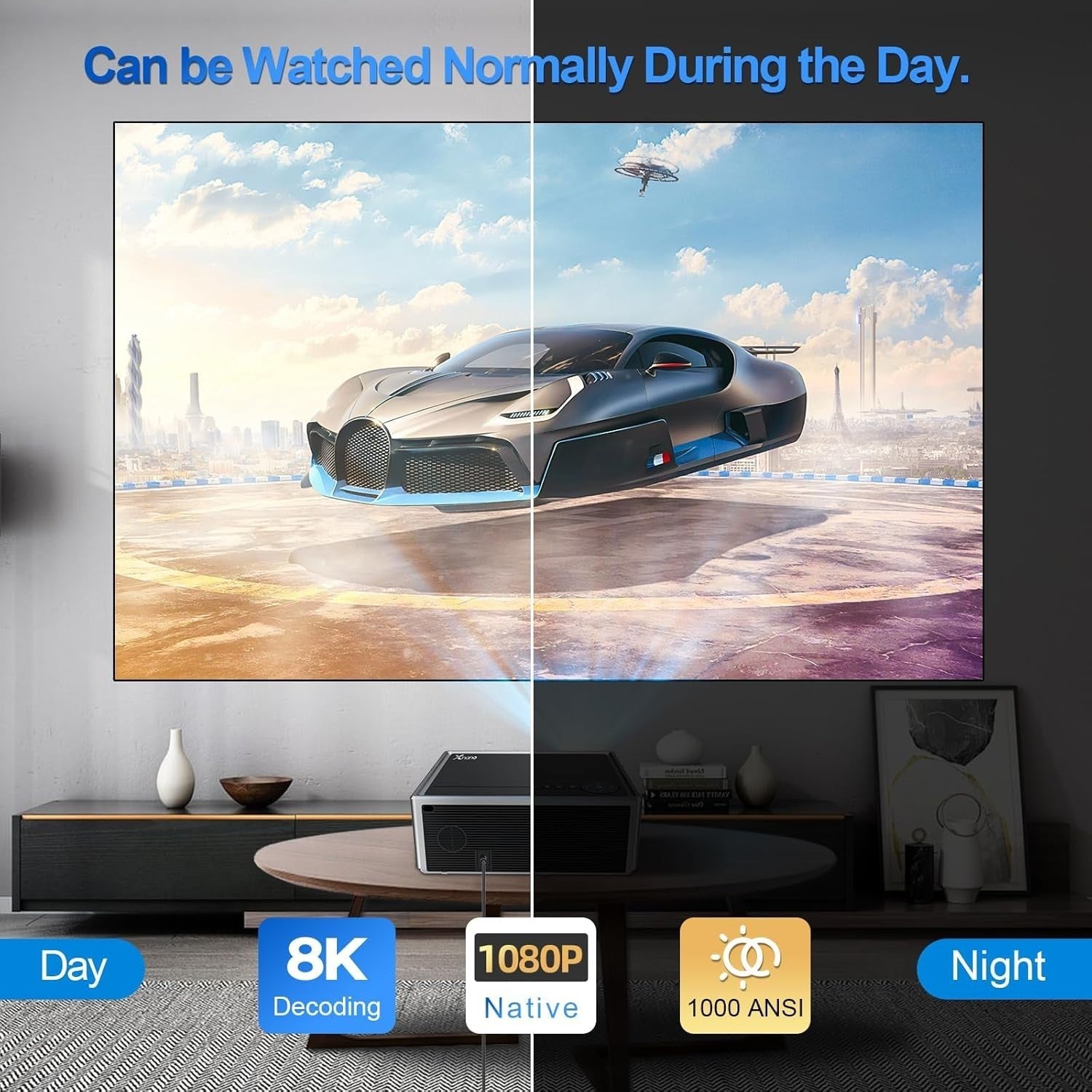 1000 ANSI Smart Projector 1080p 4K Support Android TV WiFi Bluetooth