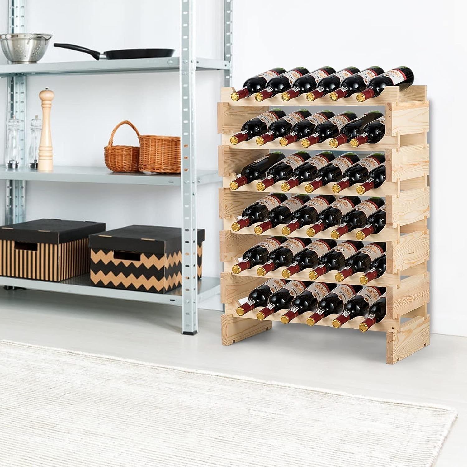 Stackable Wooden Wine Rack 36 Bottle Holder Natural Pine Freestanding Storage