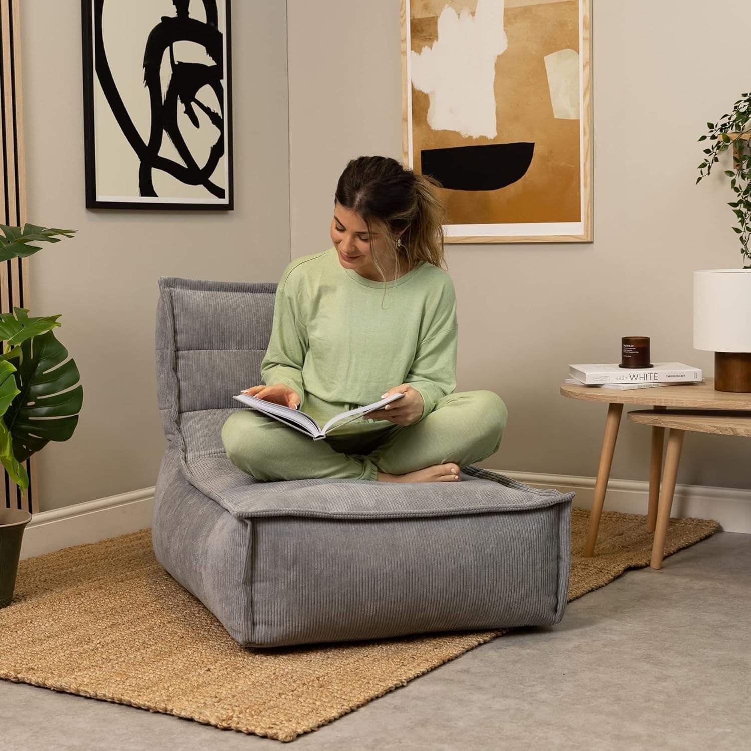 5pc Grey Cord Bean Bag Sofa Set | Large Lounge Chair Seating for Adults