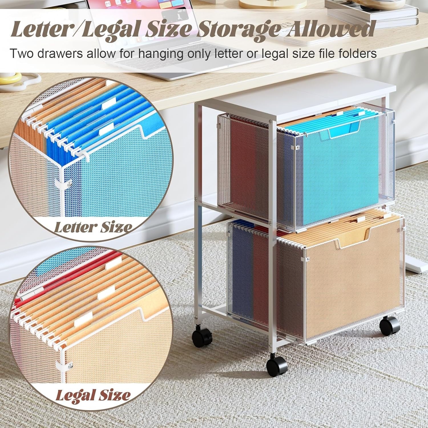 Letter Legal Rolling File Cabinet Cart 2 Drawer Mobile Storage White Storage