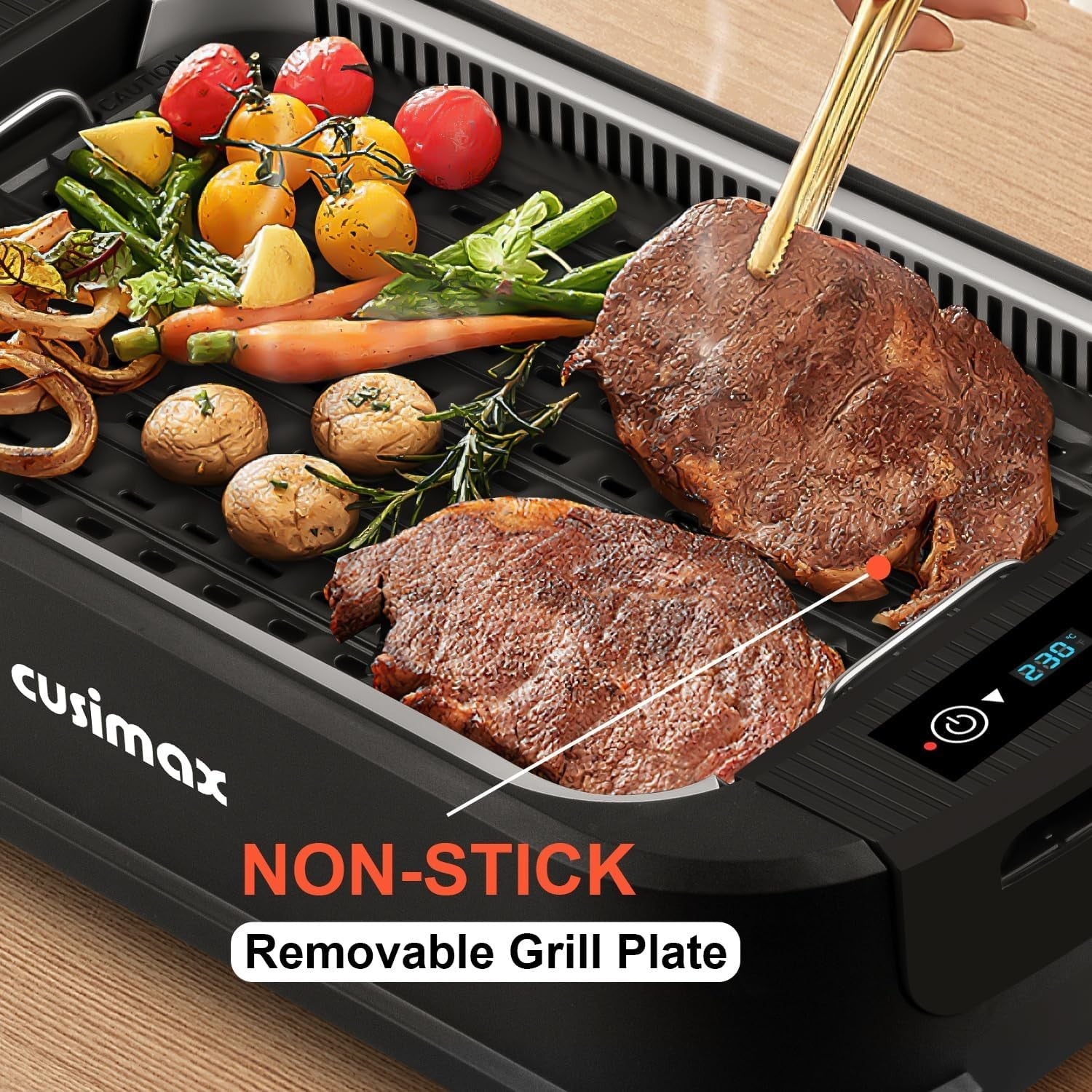 Electric Smokeless Indoor Grill Non-Stick Removable Plate with Glass Lid 1500W