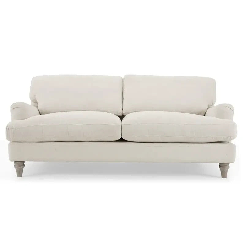 Ivory Linen 3 Seater Sofa Deep Cushions Solid Wood Legs Modern Comfy Couch