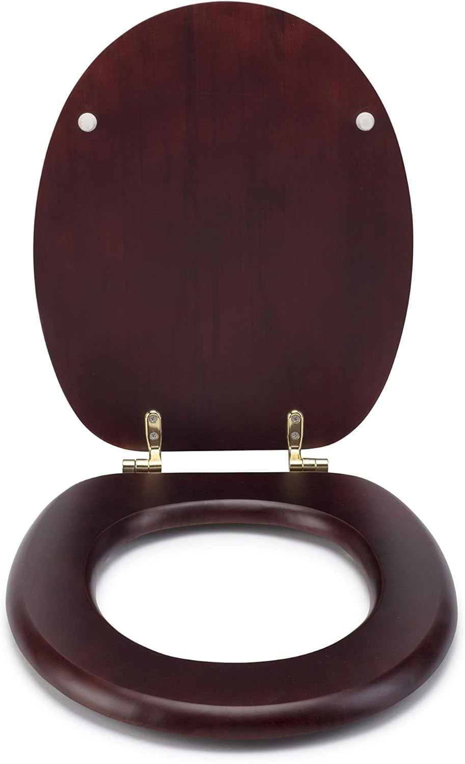 Solid Pine Toilet Seat Mahogany Oval Wood Adjustable Hinges 48x38cm