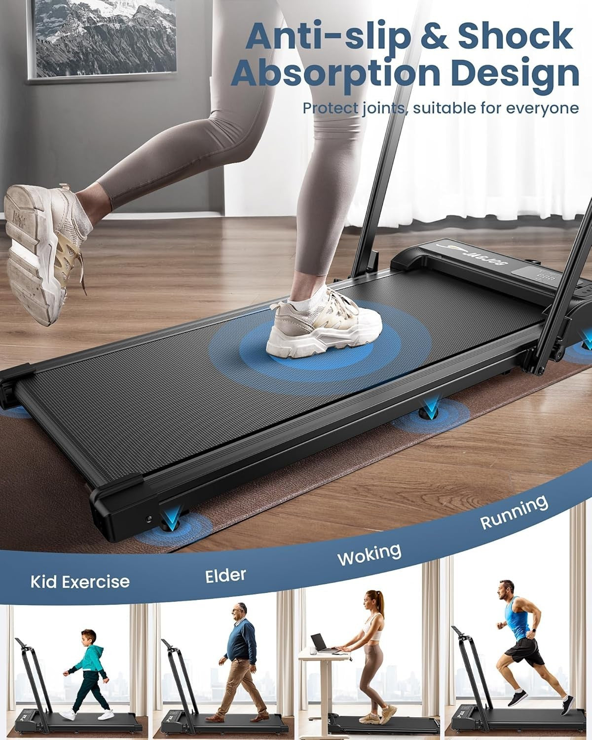 Foldable Treadmill 9% Incline, 2.5HP Smart Home Running Pad 1-12KM/H