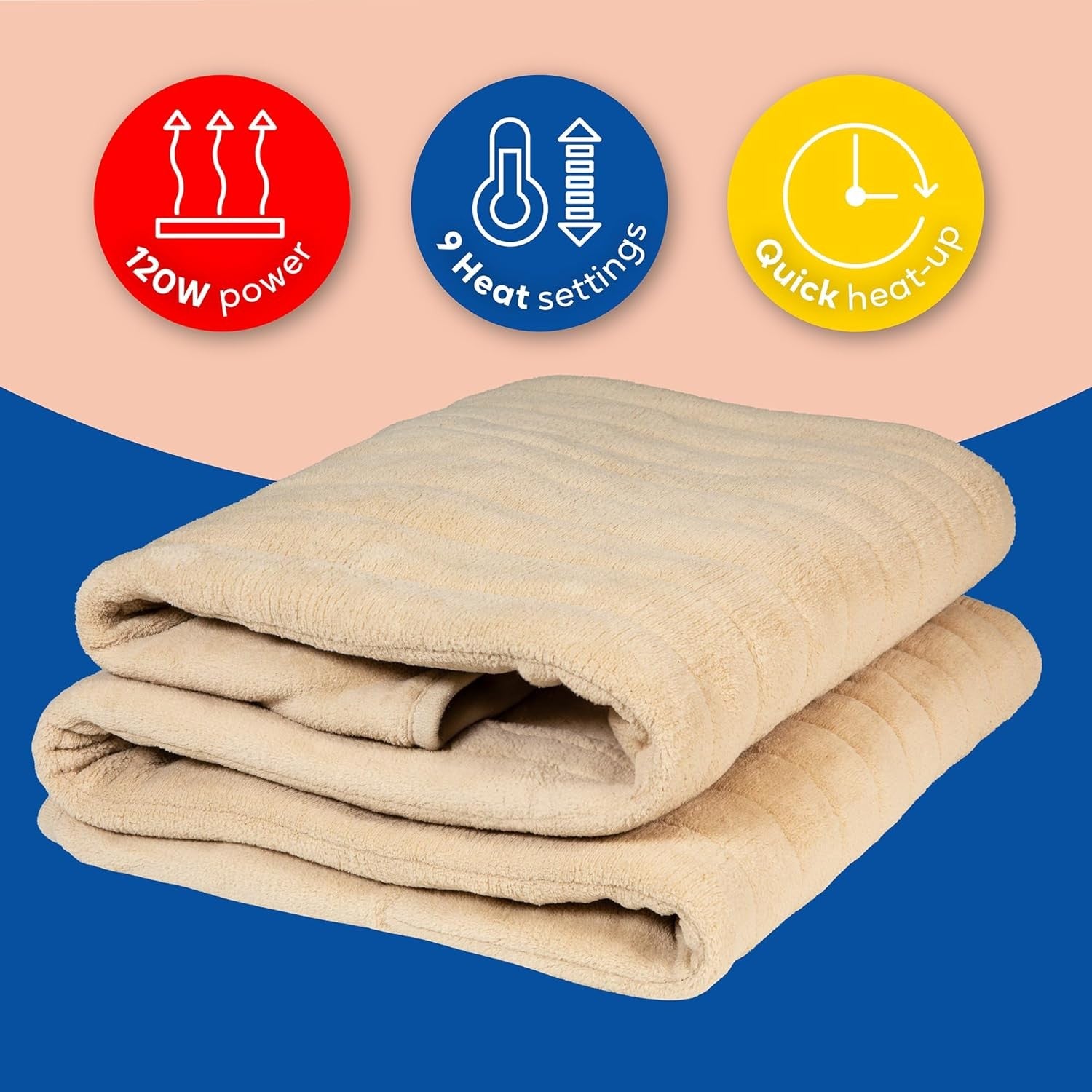 Electric Heated Throw Blanket 130x180cm Beige Sherpa Fleece 9 Heat Timer