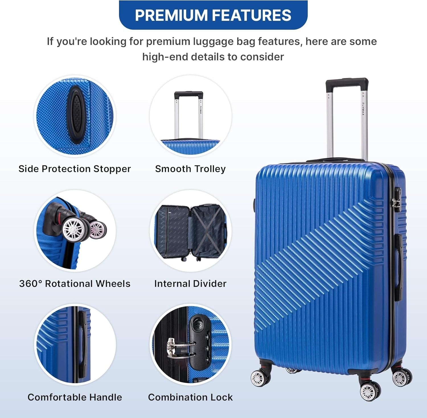 29'' Large Check In Suitcase Hard Shell Lightweight 4 Spinner Wheels Lock Navy