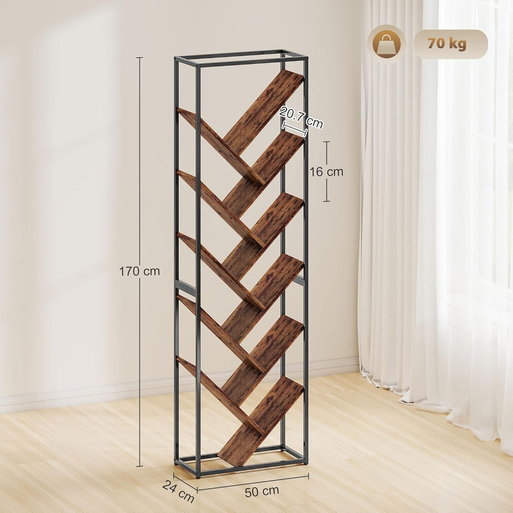 10-Tier Tree Bookshelf Industrial Tall Display Storage Unit for Living Room Offi