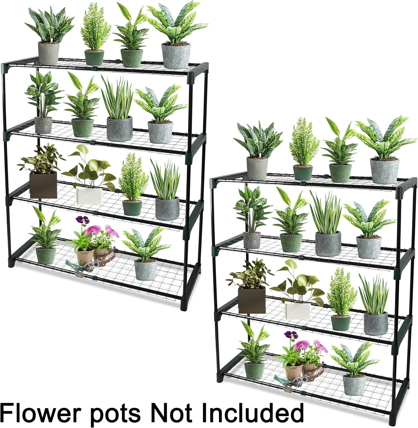 4-Tier Garden Plant Shelving Rack Metal Storage Stand Indoor Outdoor