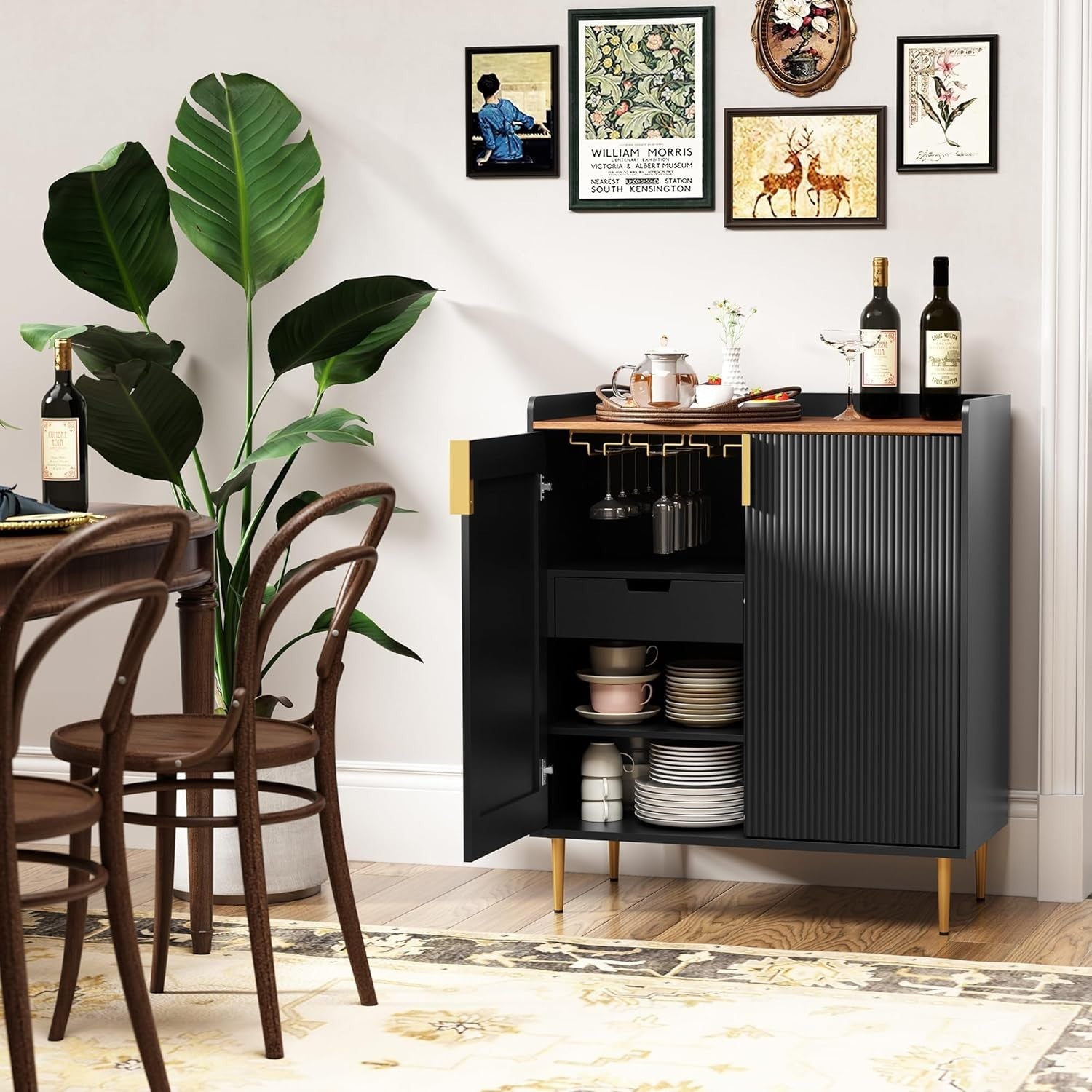 Modern Drinks Cabinet with Wine Rack & Glass Holders – 9 Bottle Sideboard