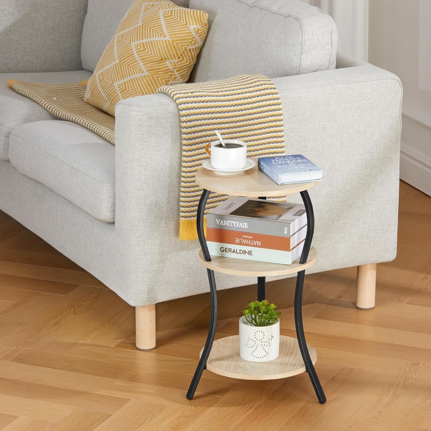 3-Tier Round Side Table with Storage Shelves – Compact, Stylish & Sturdy