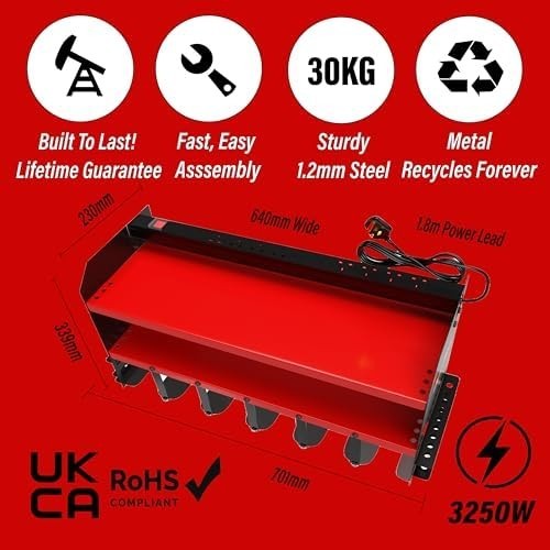 Heavy-Duty Wall-Mounted Tool Organizer Rack with Power Strip 6-Slot Red